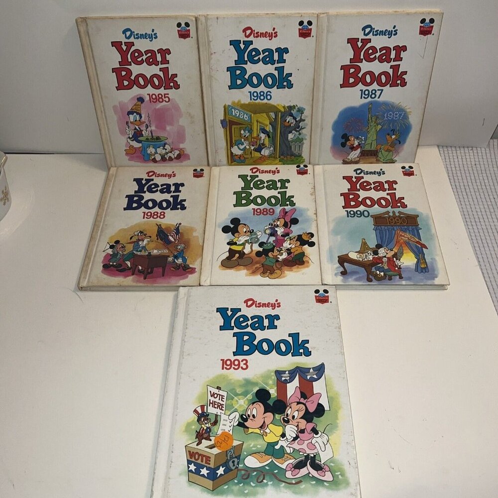 Lot of 7 Vintage Disney's Year Book 1985-1990, 1993 Hardcover
